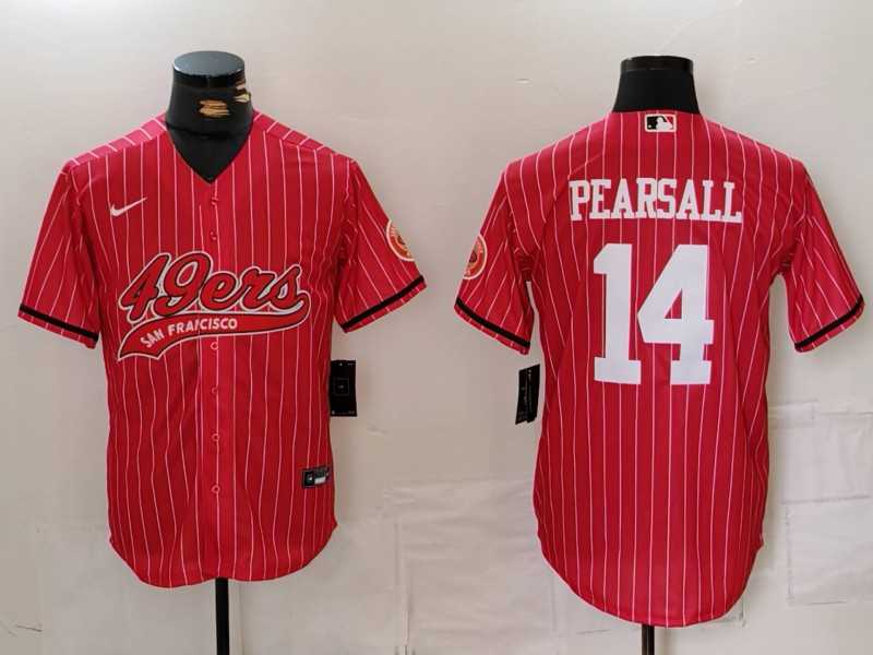 Mens San Francisco 49ers #14 Ricky Pearsall Red Pinstripe With Patch Cool Base Stitched Baseball Jersey